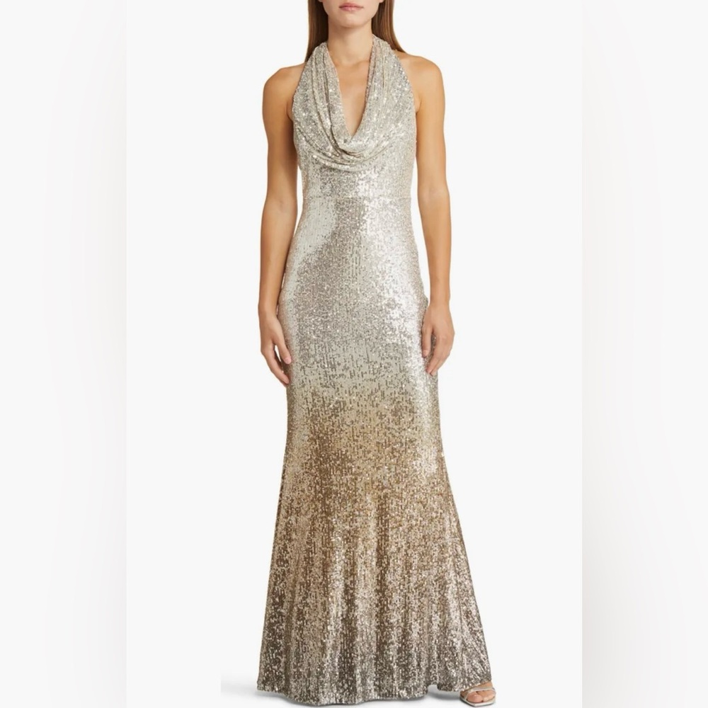 Sparkling Gold and Silver Halter Gown